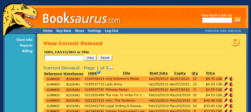 screenshot of booksaurus website